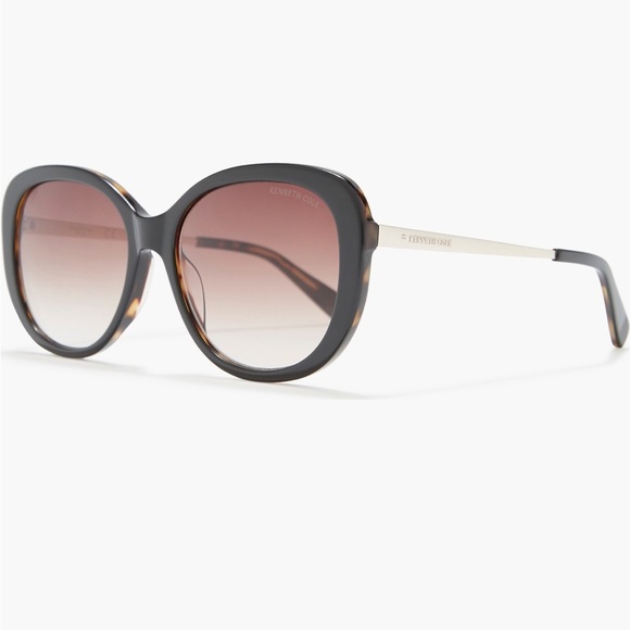 Kenneth Cole 56mm Cat Eye Sunglasses in Black/Gold/Gradient Brown NWT - Picture 2 of 7